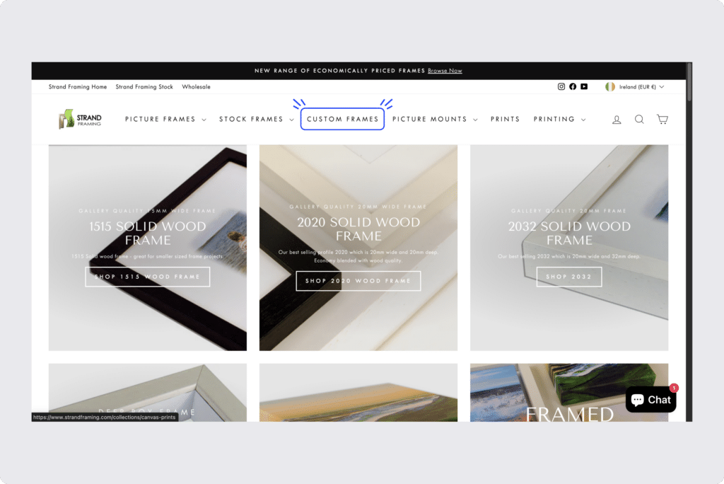Custom frames eCommerce store
