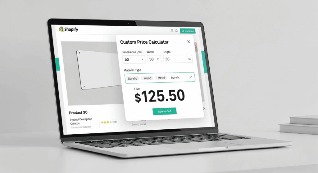 Apippa Custom Price Calculator app for Shopify - product page with live pricing