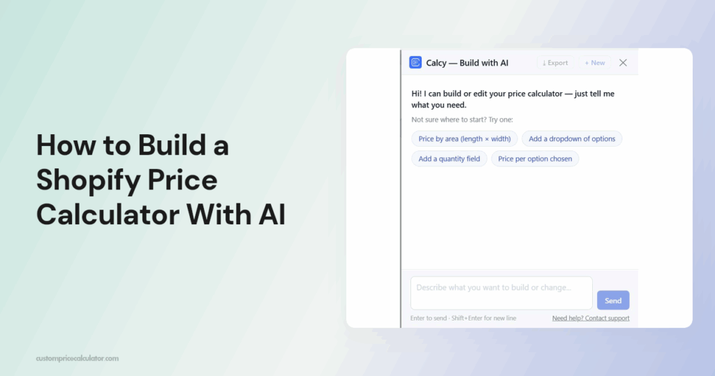 How to build a Shopify price calculator with AI using the Apippa Custom Price Calculator app
